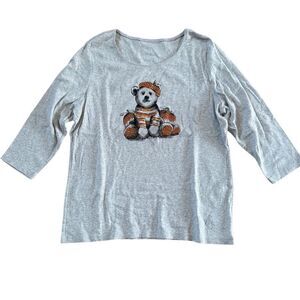 Karen Scott Halloween Pumpkin Bear Long Sleeve Shirt Size XL